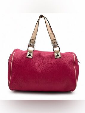 Pulicati Red Pebbled Leather Satchel Bag Structured Top Handle Shoulder Purse